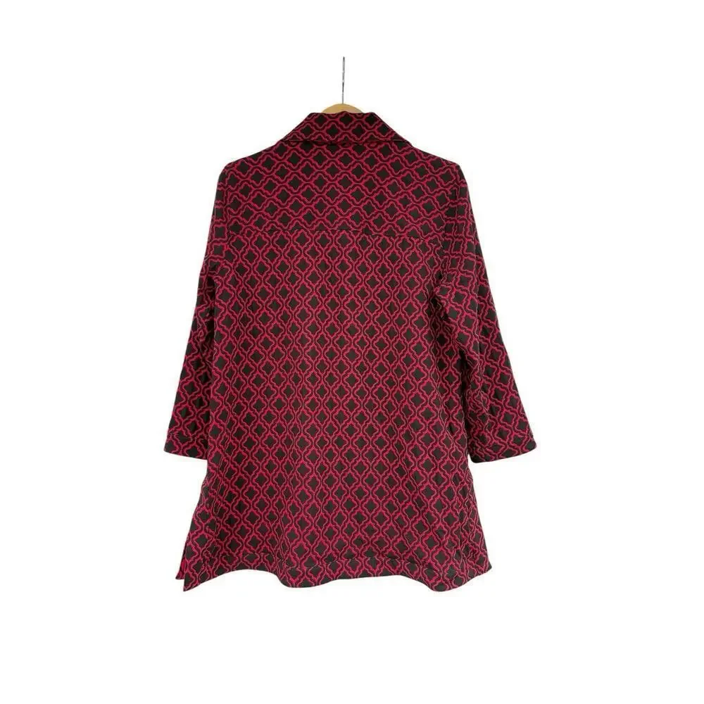 Ali Miles‎ Size M Red Black Knit Reversible Jacket Button Front Lagenlook Fall